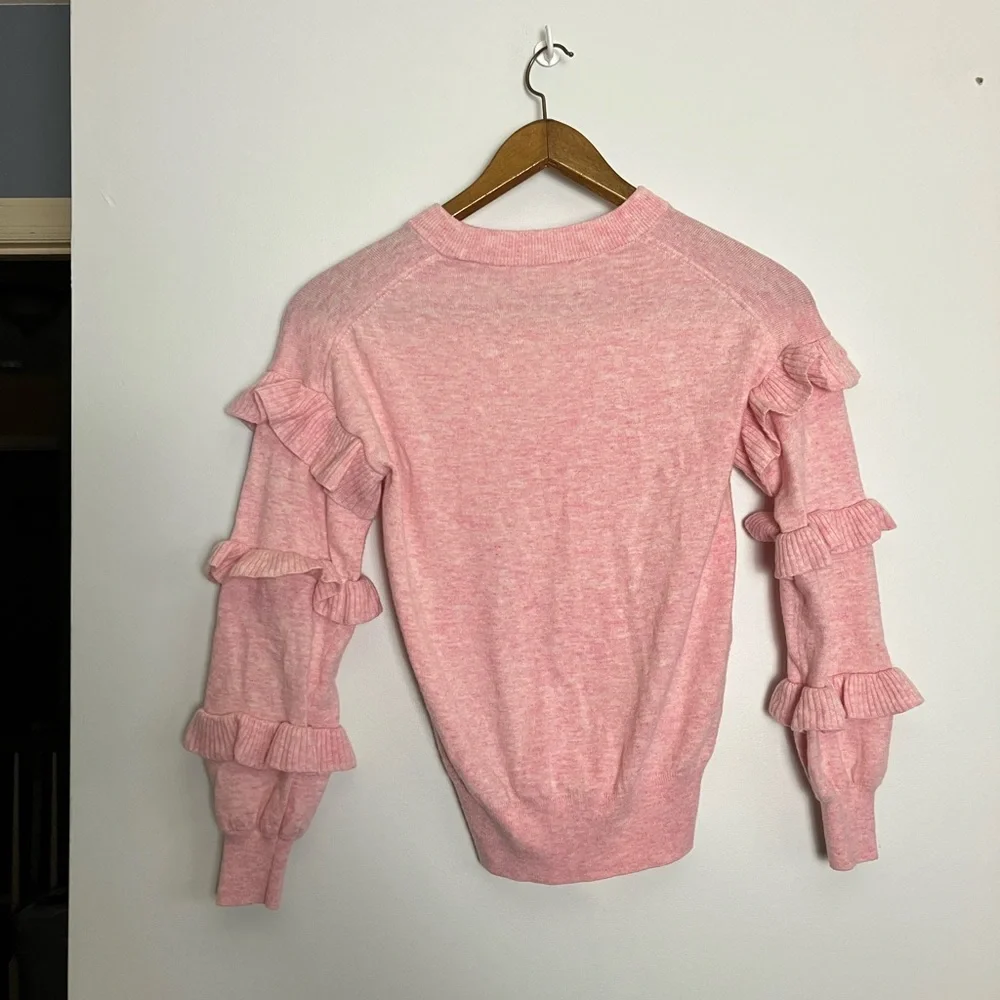 J. Crew Pink Wool Blend Warm Sweater with Ruffled Long Sleeves